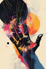 Poster - Illustration of a hand reaching up through vibrant shapes and artistic elements