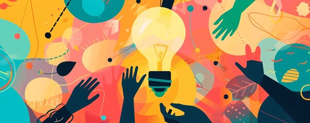 Aufkleber - Individuals striving for a radiant light bulb, symbolizing teamwork, creativity, and the quest for innovative ideas