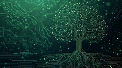 Poster - Circuit board tree, digital nature, technology concept.