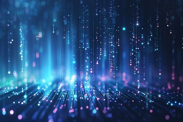 Aufkleber - Abstract background with glowing particles flowing upwards in a cyberspace