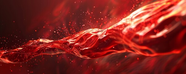 Poster - Captivating red liquid in motion, creating a visually dynamic scene with bubbles and droplets
