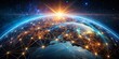 © Sirinporn - Panoramic Digital Earth: Glowing Globe with Interconnected Lines