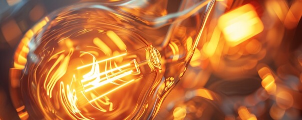 Leinwandbilder - Incandescent light bulb shining brightly with warm bokeh background representing ideas and inspiration