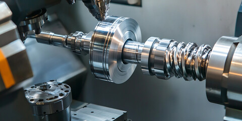Fototapete - CNC turning and milling processes in a manufacturing facility Generative AI