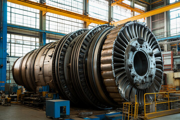 Poster - Energy power plant turbine in industrial setting Generative AI