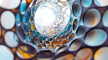 Poster - Abstract Artistic Tunnel: A mesmerizing perspective through a tunnel adorned with circular patterns and a dynamic interplay of light and shadow, exuding a sense of modern design.