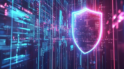 Poster - Cybersecurity shield in digital matrix
