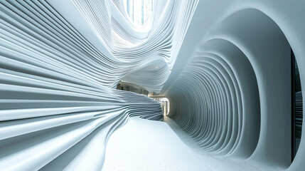 Poster - A unique tunnel featuring a clock showcasing a blend of angular lines and fluid organic curves layered in artistic design.