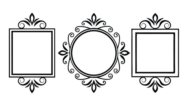 Vintage frames set, black color, isolated on a white background.
