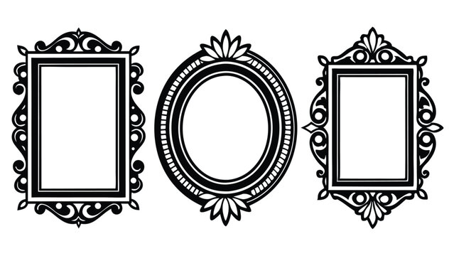 Vintage frames set, black color, isolated on a white background.