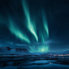 magical aurora borealis stretching across a starry night, illuminating the dark sky