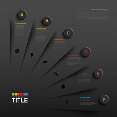 Poster - A clean and modern infographic template featuring six sections marked A to F. Each section includes icons, text descriptions, and colorful design elements on a dark background.