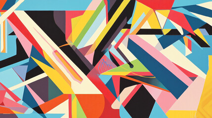 Poster - A bold colorful geometric abstraction of angular forms featuring vibrant hues and dynamic shapes in an eye-catching composition.