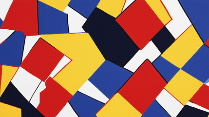 Poster - vivid and colorful abstract painting featuring broken geometric patterns in striking shades of red a
