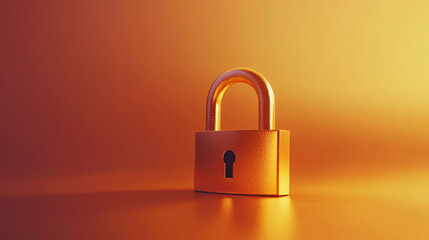 Poster - Gold padlock on orange background, reflecting light, showcasing security, protection, safety, and privacy concepts