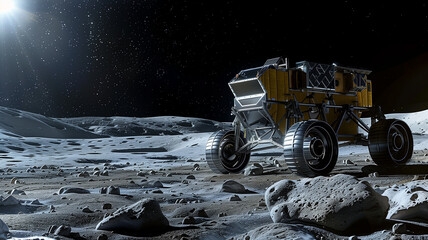 Poster - This Asteroid surface has a machine excavating regolith for resource extraction.