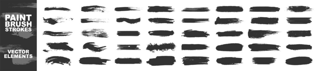Brush strokes vector isolated on transparent. Collection of vector paint brush stroke, ink splatter, grunge line and artistic design elements.