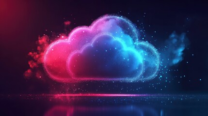 Poster - Abstract glowing cloud symbol, digital data, network, technology concept.