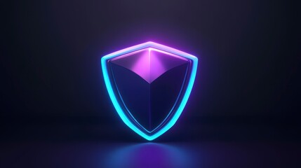 Poster - Neon glowing shield symbol, digital security concept.