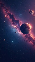 Wall Mural - Beautiful celestial scene with planets orbiting bright stars in space, cosmos, exploration
