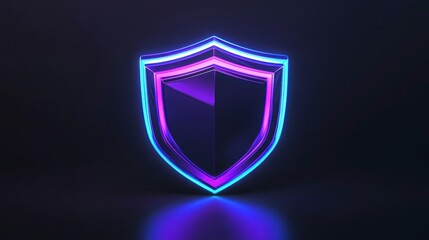Poster - Neon glowing shield symbol on dark background.
