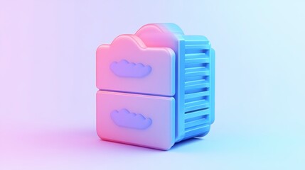 Fototapete - 3D render of a pastel-colored cloud storage icon.