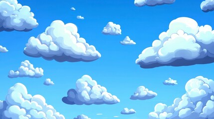 Aufkleber - Fluffy white clouds scattered across a vibrant blue sky. (1)