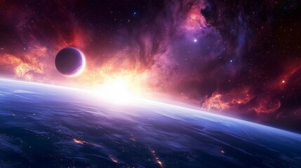 Wall Mural - a beautiful and colorful space scene with a large planet and a smaller one in the background. the sk