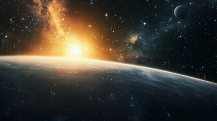 Wall Mural - a beautiful view of the sun rising over the planet earth. the sun is the brightest object in the sky
