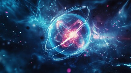 Wall Mural - a blue and red sphere with a white dot in the middle. the sphere is surrounded by a blue and red glo