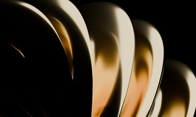 Fototapete - Abstract Golden Metallic Waves on Black Background