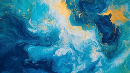 Aufkleber - Abstract blue, gold, and white paint swirls.