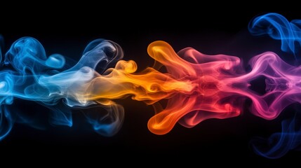 Poster - Abstract colorful smoke swirls on black background.