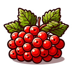 Wall Mural - Vector illustration of viburnum berry cluster with detailed green leaves. Perfect for landscaping plans, edible garden guides and botanical identification resources.