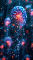 Poster - futuristic neural network bioluminescent interface, brain ai connection, sci-fi concept, glowing neu