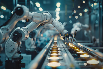 Aufkleber - Advanced robotic arm in high-tech factory assembly line