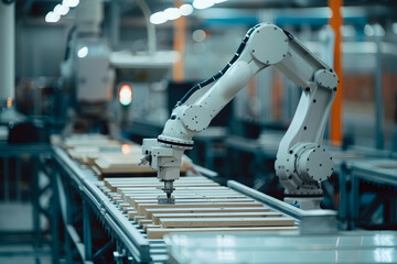 Poster - Industrial robotic arm on a production line