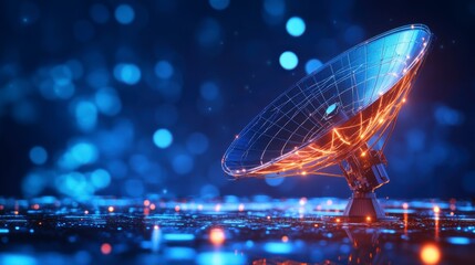 Leinwandbilder - Futuristic satellite dish with glowing lines on a digital background.
