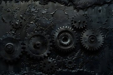 Poster - Dark industrial cogs and gears texture