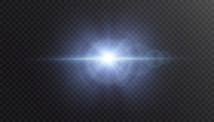 Aufkleber - Blue light burst with rays and glare isolated on transparent background. Bright glow with glare effect, suitable for design and special effects.