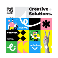 Poster - Fashionable geometric collage business concept. Concept of idea, financial profit, Digital marketing. Trendy modern retro illustration in bright trendy colors. Business concept, financial planning