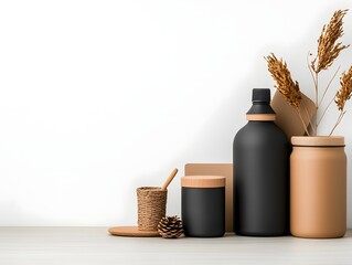 Poster - An organized collection of various storage containers including cardboard wicker and metallic accents