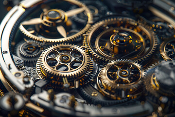 Aufkleber - Macro photography of a complex watch movement showcasing gears and cogs