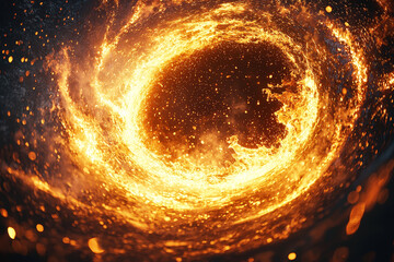 Aufkleber - A vivid display of swirling flames and glowing embers forms a vortex against a dark background, capturing intense energy and motion