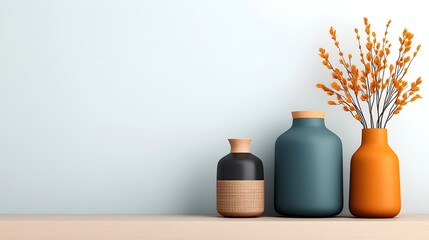 Poster - Assortment of storage containers in an array of shapes and textures including cardboard wicker and metal pieces elegantly displayed on a light wooden table