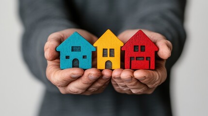 Poster - Generational Wealth Protection Minimalist Color-Coded Home Models Symbolizing Diverse Real Estate Investment Strategies for Financial Security and Legacy Planning