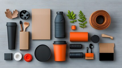 Poster - Assortment of various storage containers including cardboard wicker and metal pieces arranged on a light wooden surface in a bright minimalist Scandinavian design style  Organized