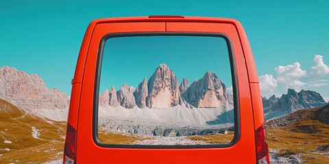 Poster - Remote Work Revolution Vibrant Van Life Framing Epic Dolomites Landscape - Millennial Digital Nomad Workspace Redefining Productivity and Adventure in 8K Cinematic Glory