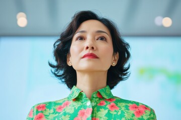 Poster - Empowered Leadership Paradigm Vibrant Floral Professional Aesthetic Capturing Mindful Female Executives Innovative Vision in Modern Corporate Landscape