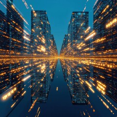 Fototapete - Quantum Urbanism Immersive Smart City Visualization - Futuristic Digital Infrastructure Mapping Transforming Urban Mobility and Technological Connectivity